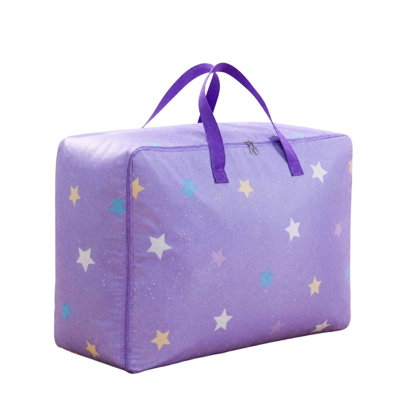 Fabric Storage Bag with Star Print Large Capacity Organizer Bag with Carry Handle for Bedding Clothes Quilt Blanket 2 Sizes Available