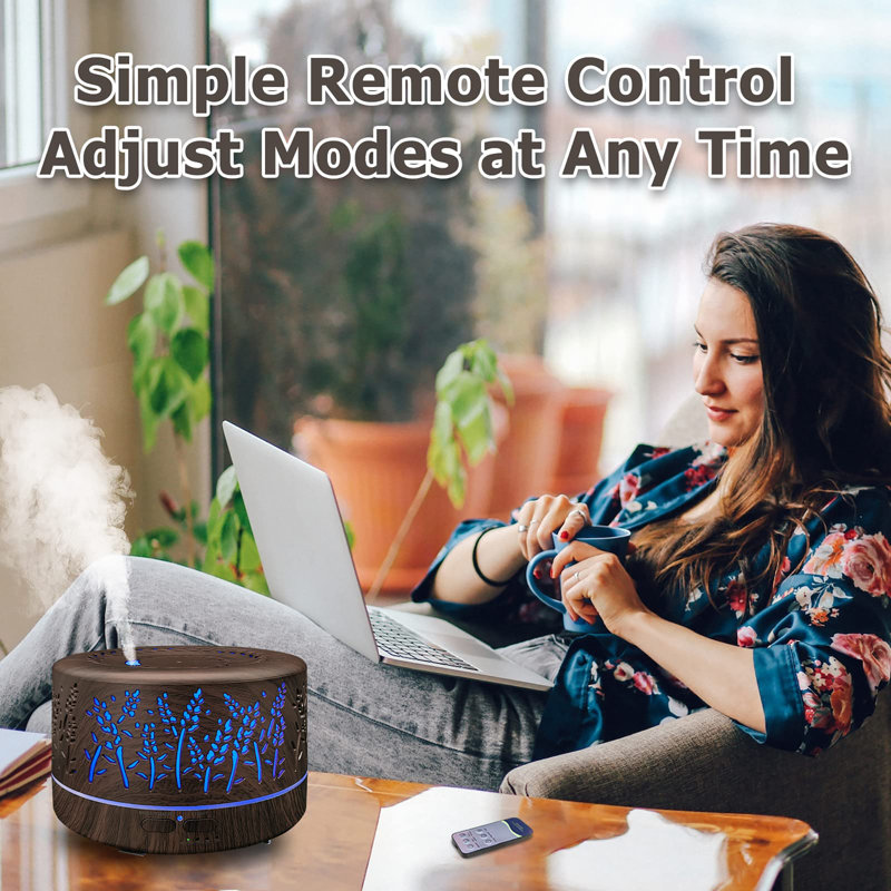 600ml Essential Oil Diffuser for Large Rooms, Ultrasonic Cool Mist Humidifier with Remote Control, 7-Color LED Lights, 3 Mist Modes & Waterless Auto Shut-Off for Home Office Bedroom