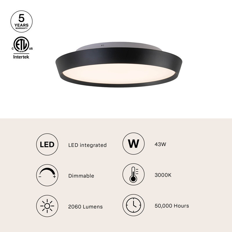 20-in Black Dimmable LED Flush Mount, 20-in