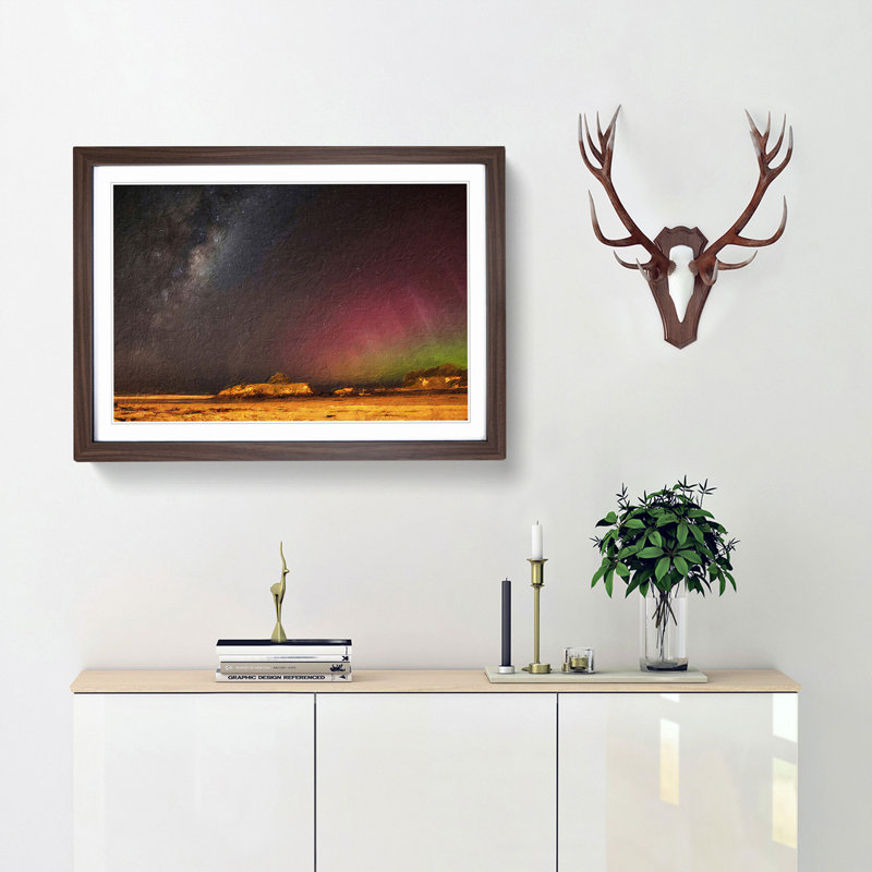 Aurora Australis Lights in New Zealand - Framed Print, Walnut Framed, 33cm H x 45cm W x 2cm D