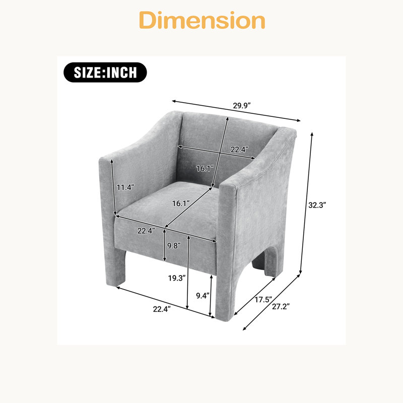 Fauteuil rembourré 29,9 po Modern, Gris