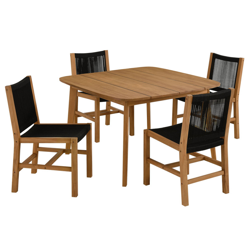 Ensemble de salle à manger d'extérieur en teck et corde 5 pièces Vienna, H 81 cm x l 122 cm