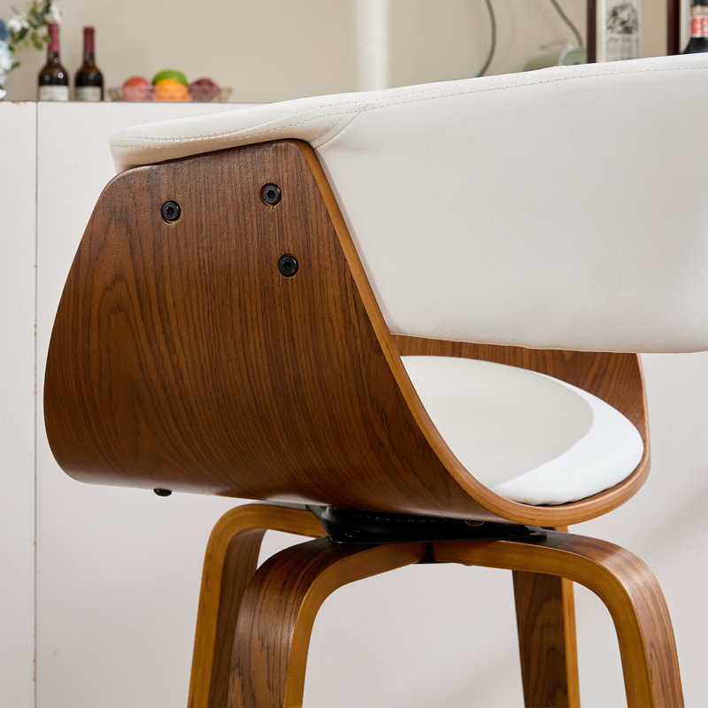 Modern Upholstered Swivel 26'' Counter Stools, Wood Kitchen Island Stools with Footrest, White