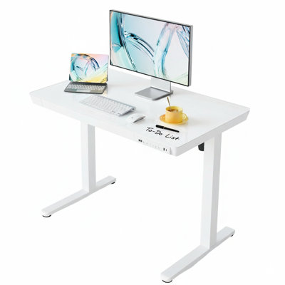 Bureau debout électrique à hauteur réglable avec tiroirs, plateau de table une pièce à installation rapide, ports de charge USB pour le bureau personnel