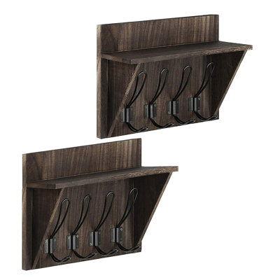 Set Of 2 Wall Mounted Floating Shelf With Hooks Entryway Coat Key Bag Rack -  Gracie Oaks, C6CCD0A2684F43398F9B4D694CE4D732