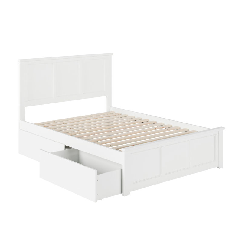 Lit plateforme avec rangement sous le lit Amear, Blanc, Double