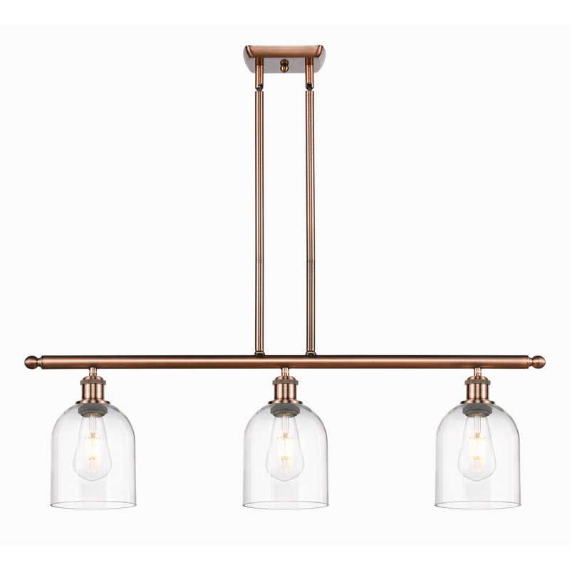 Luminaire suspendu pour îlot de cuisine 3 lumières Odaniel, Transparent, Cuivre antique