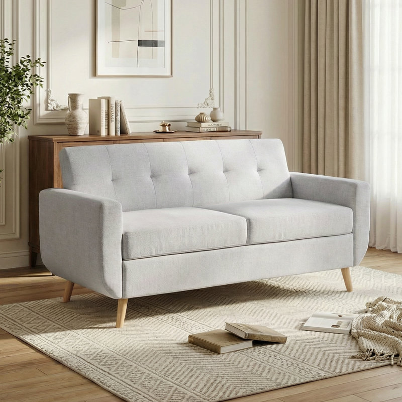 Causeuse à accoudoirs carrés de 66 po, canapé en chenille de style Mid-Century moderne avec structure en fer renforcé pour le salon, assemblage facile