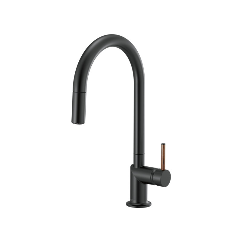 Odin® Pull-Down Faucet with Arc Spout, Wood Lever, Matte Black