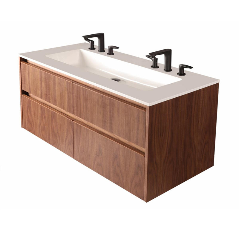 Kubitop 48'' W Single Vanity, Natural Walnut, 8" Centers, Gloss White
