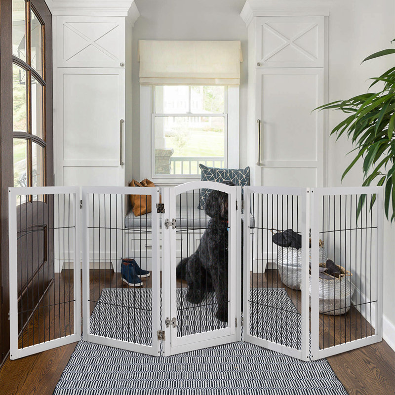 Freestanding Metal Folding Pet Gate, White, 280cm