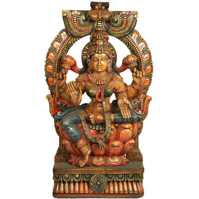Sculpture murale en bois sculpté à la main déesse Lakshmi, H 36,5 po, sculpture de temple indien du sud pour salle de méditation et autel