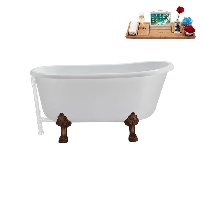 57.5'' x 29.5'' Soaking Acrylic Bathtub, Glossy White, Matte Oil Rubbed Bronze