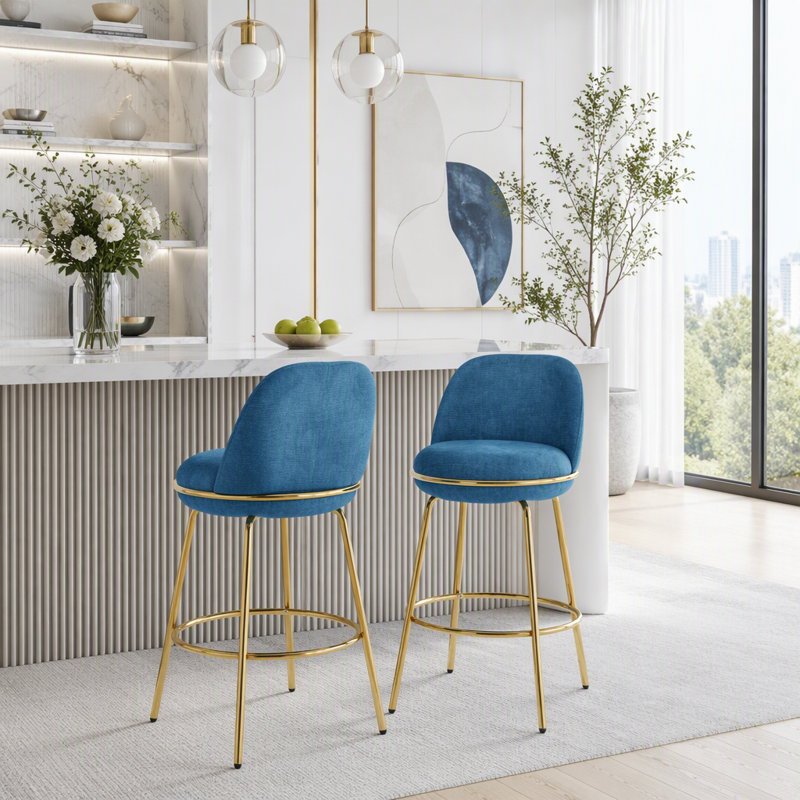 Tabouret de bar intérieur en métal, Bleu, or