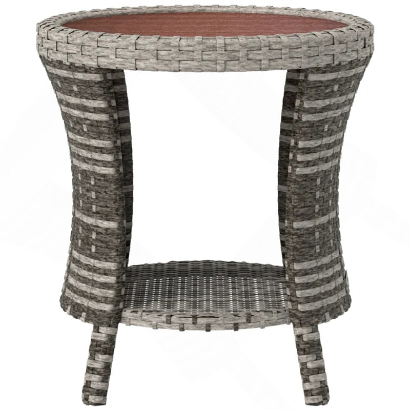 Side Table,Wicker Outdoor Coffee Table, Brown/Light Gray