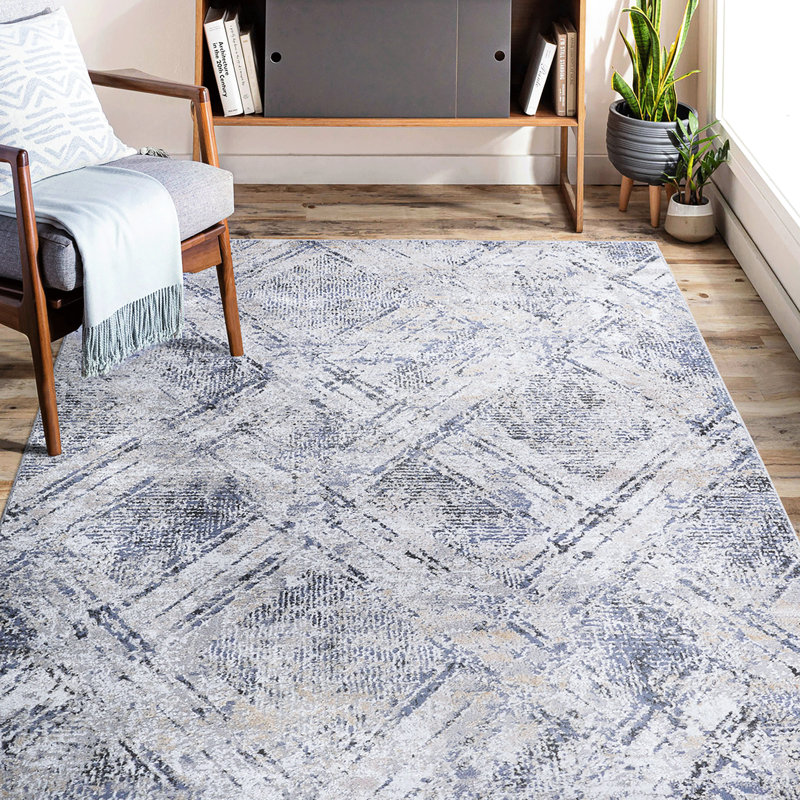 5X7 Blue/Grey Geometric Non-Shedding Area Rug, Stain , Improves Home Decor Appearance In Bedroom Living Dining Office Rug Geometric, Non-Shedding, Enhances Appeal