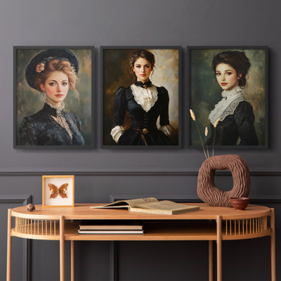 Série féminine LIX - ensemble de 3 estampes numériques encadrées - prêt à être accroché