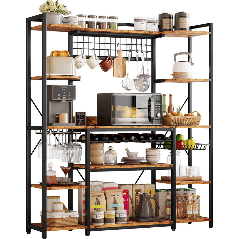 62.4"W Bakers Rack with Storage Shelves and Power Outlet - Thumbnail 2