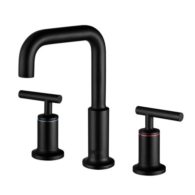 Matte Black Double Handle Bathroom Sink Faucet With Large Water Flow 8-Inch Spread Low Lead & Wear Valve