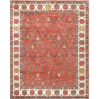 Nomad Geometric Hand-Knotted Wool Rust/Ivory Area Rug