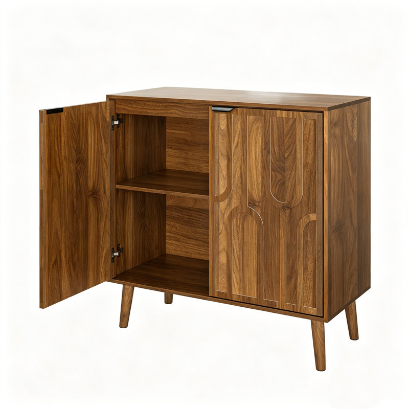 Buffet 31,5 "en bois de noyer de style campagnard avec trombone, armoire à café multi-espaces avec rangement