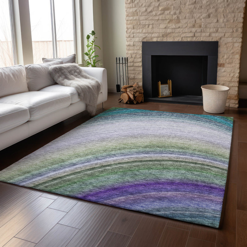 Tapis bleu sarcelle de qualité supérieure lavable à la machine Cerrito AMF584, Rectangle 10 pi x 14 pi