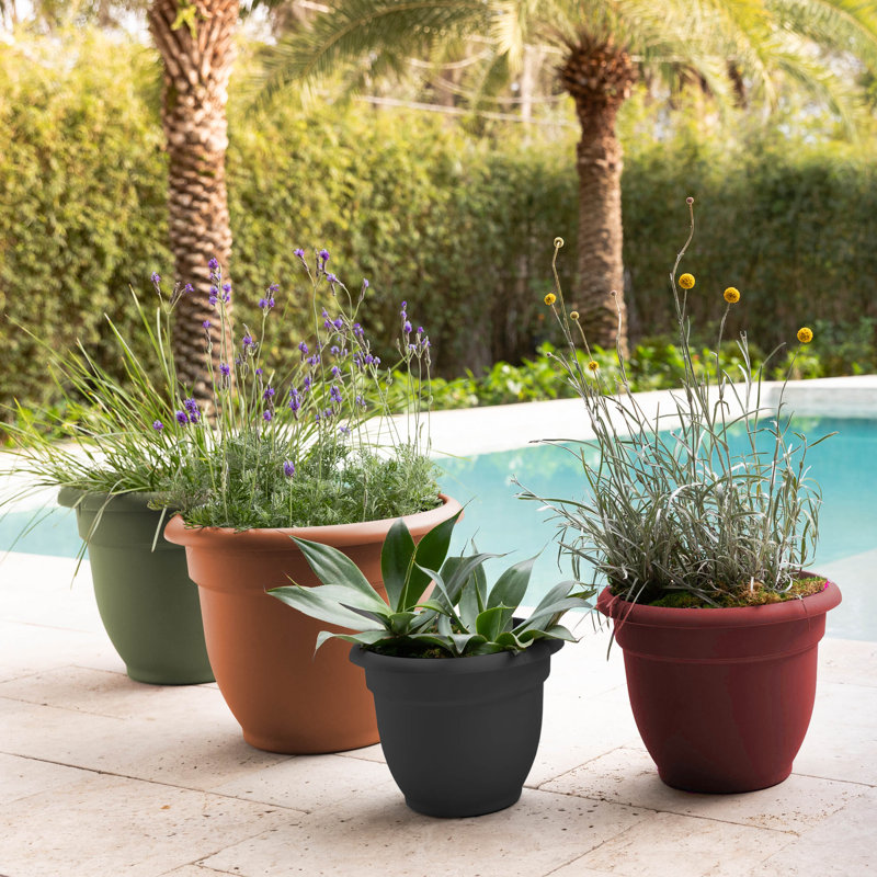 Traditional Self-Watering Plastic Indoor/Outdoor Pot Planter, 13.75" H x 17.75" W x 17.75" D, Burnt Red