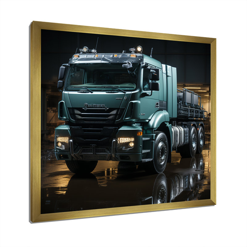 Abstrait harmonie de camion de 53 pi sur toile, Cadre doré simple, H 30 po x l 30 po x P 1 po
