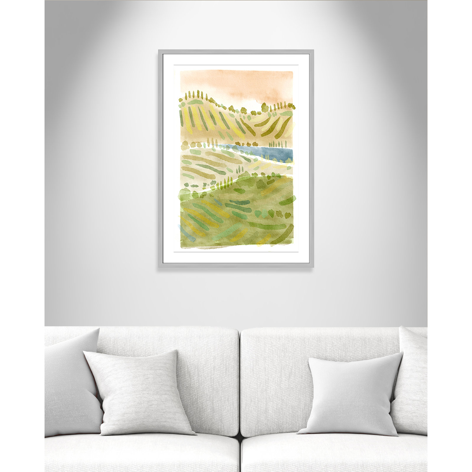Tuscan Countryside Print, Silver Single Picture Framed Paper, White, 35.5" H x 25.5" W x 1.25" D