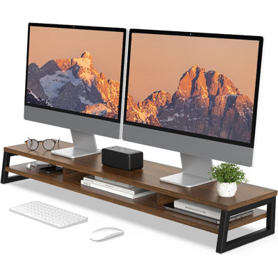 Dual Monitor Stand for Desk, 42.5in Large Monitor Riser for 2 Monitors, 2 Tier Computer Office Desk Top Shelf, Desktop Storage Stand for Laptop, PC, Computer, Printer