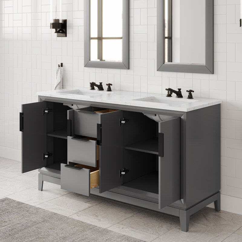 Elizabeth 60" Carrara Marble Countertop Bath Vanity, Cashmere Gray