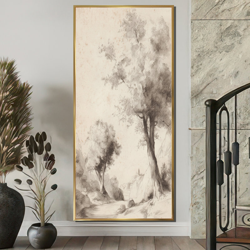 «Vintage Forest In English Countryside», reproduction d'art sur toile encadrée, art naturel beige, H 60 po x l 28 po, Doré
