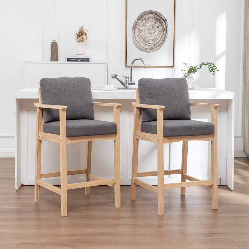 Ensemble de 2 tabourets de bar en bois massif Willbanks, Gris clair
