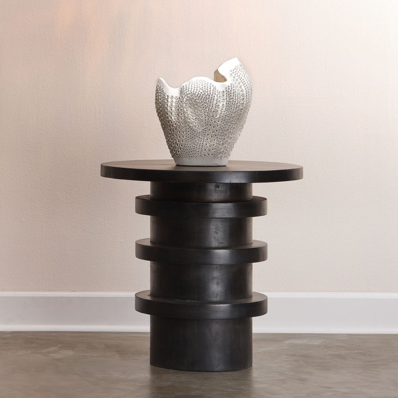 Revolve Solid Wood End Table, Charcoal