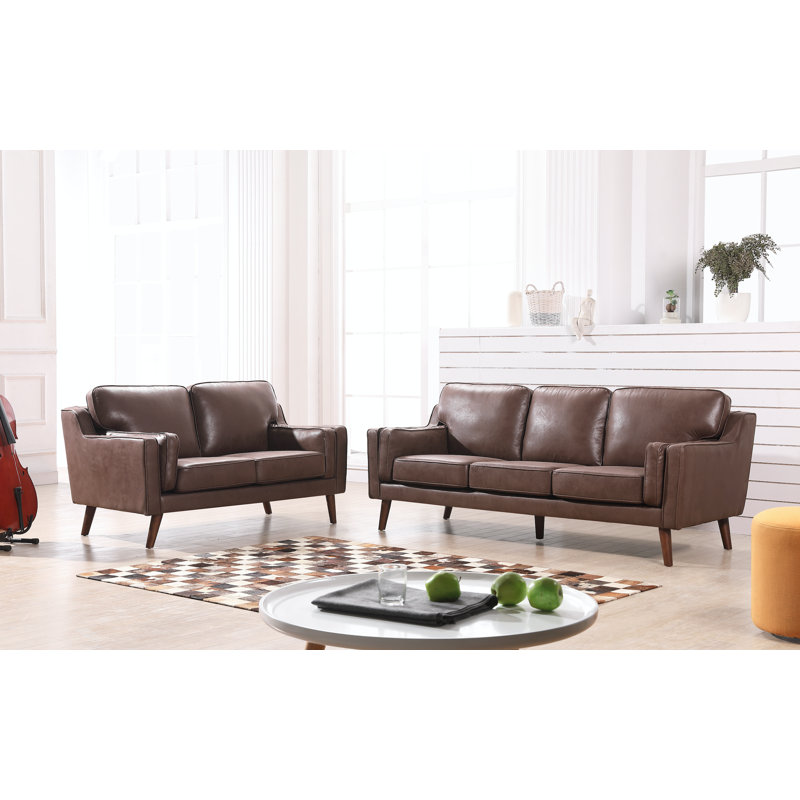 Causeuse Ben, Simili cuir brun / brun clair