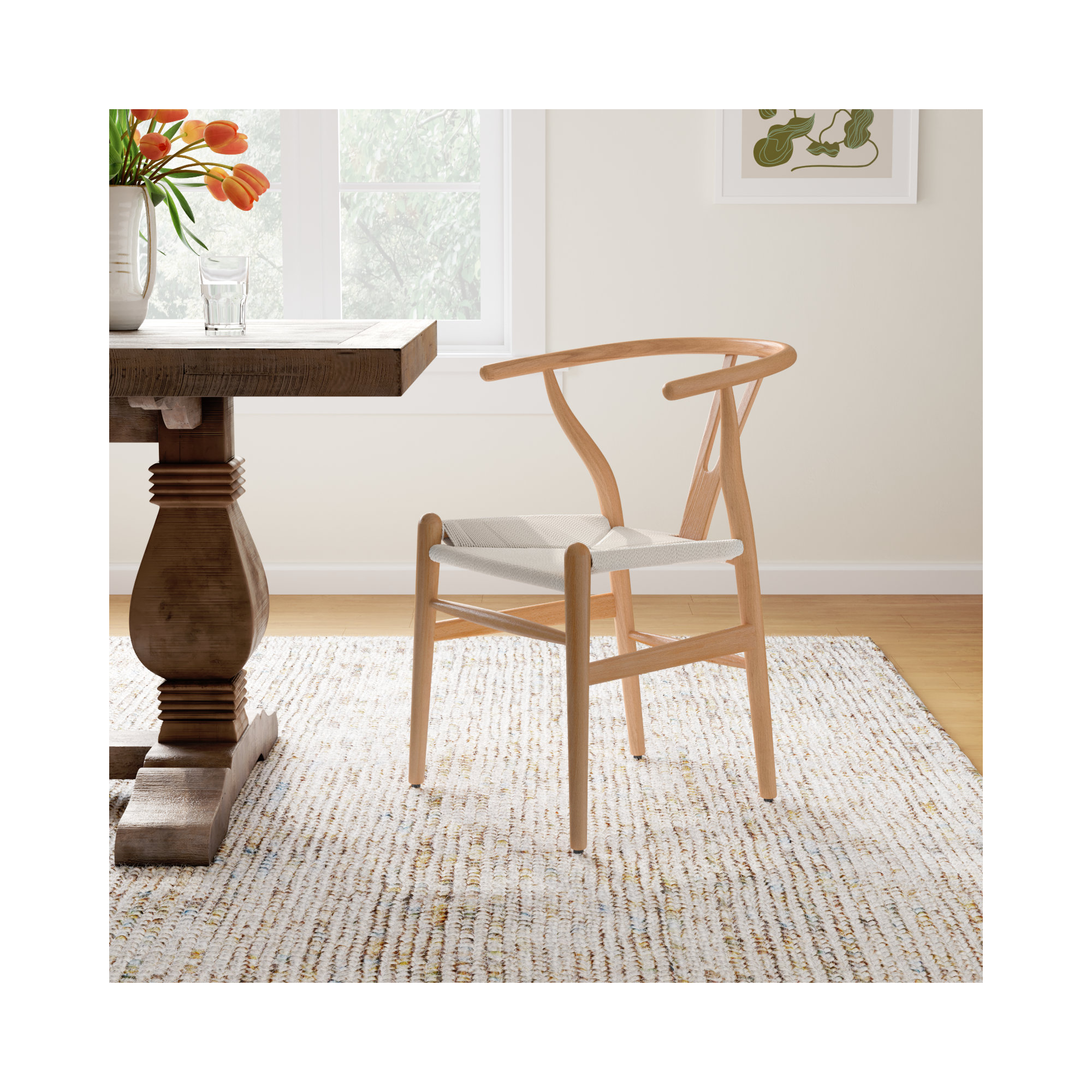 Wyn Woven Solid Wood Dining Chair, Natural, 2