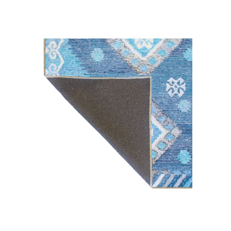 Tapis bleu délavé à motif décoratif traditionnel, Sous-tapis carré 3 pi 3 po inclus