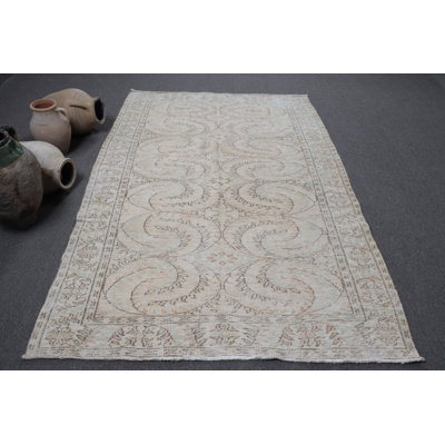 Tapis turc Oushak fait à la main beige idéal pour rehausser l'esthétique de l'intérieur de votre salon avec son attrait neutre