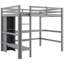 Lit mezzanine pleine grandeur gris avec bureau de fabrication de savon sous le lit et tablettes multifonctionnelles, lignes épurées, style moderne rustique en terre cuite Complement Home, garde-corps hauts