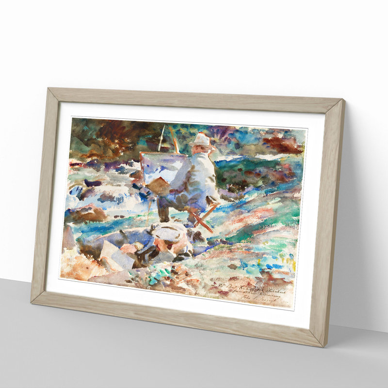 An Artist at His Easel by John Singer Sargent - Picture Frame Painting, Oak Framed, 48cm H x 65cm W x 2cm D