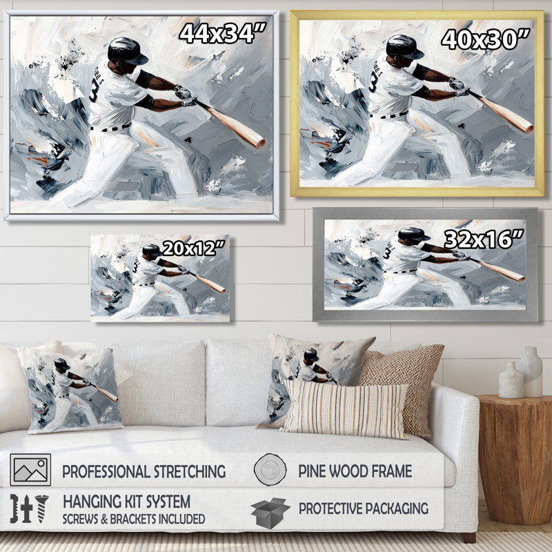 Abstrait baseball pâte Swing I - Sport Baseball Wall Art Living Room, H 16 po x l 32 po, Noir