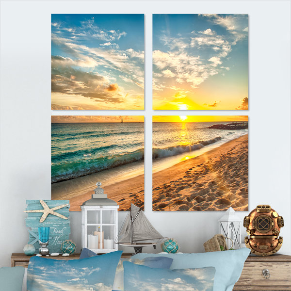 Rosecliff Heights White Beach In Island Of Barbados On Canvas 4 Pieces ...