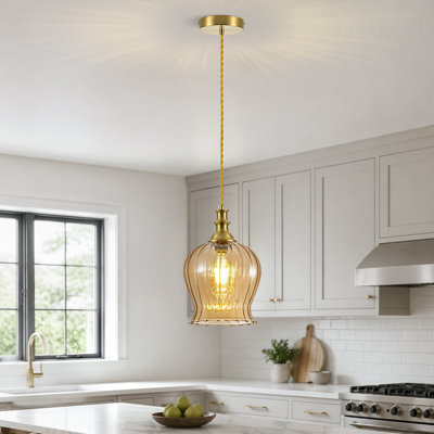 Luminaire suspendu en verre rétro à 1 lumière pour îlot de cuisine, salle à manger et salon