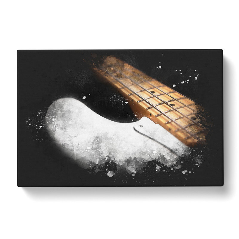 Strings Of A White Bass Guitar - Wrapped Canvas Print, 60cm H x 91cm W x 3cm D