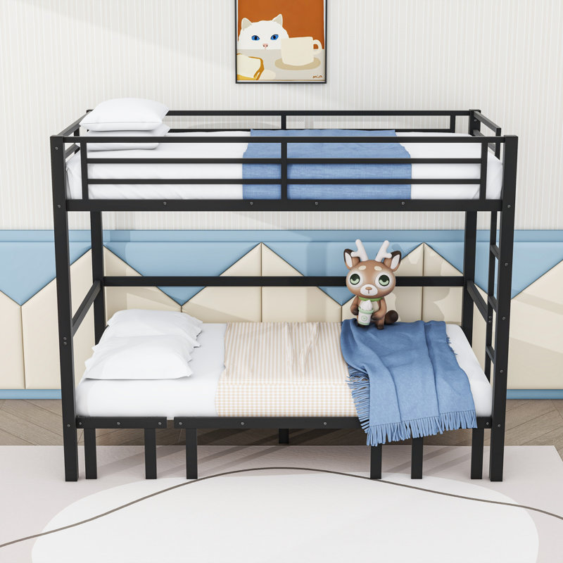 Metal Bunk Bed With Ladder And Slats, Twin XL Over Twin XL