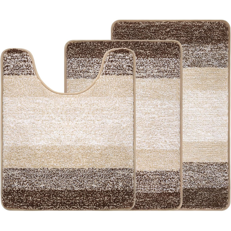 3 Piece set Rectangle Bath Mat, Coffee