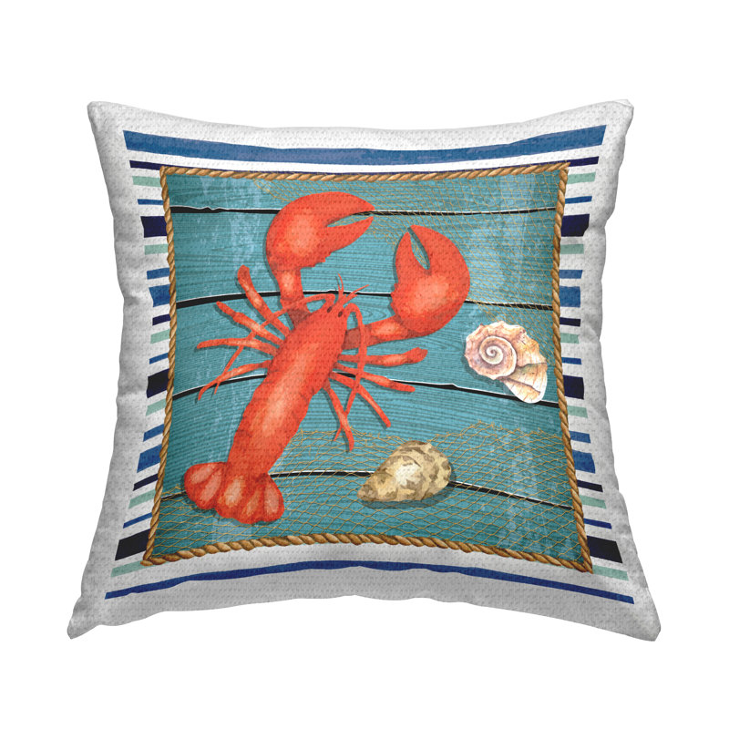 Coussin d'extérieur imprimé marine avec bordure de corde nautique par ND Art