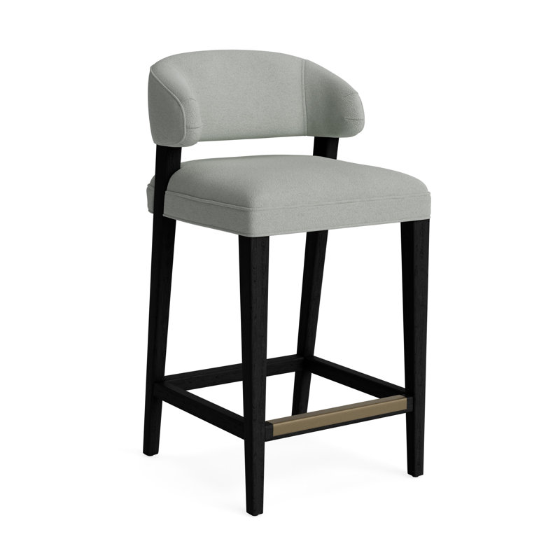 Keane Bar Stool, Performance Boucle - Mineral Green, Black, Bar Stool (30” Seat Height)