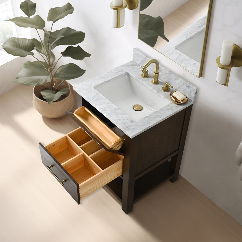 Ensemble de meuble-lavabo simple 24 po Keri, Chêne brun / laiton antique