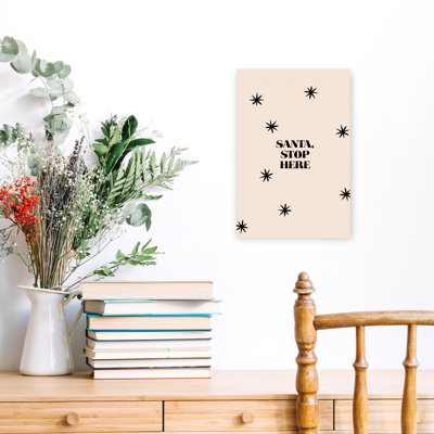 Santa Stop Here Stars Minimalist Playful Abstract Winter Landscape Wall Art Print 1 Piece Wrapped Canvas Wall Art